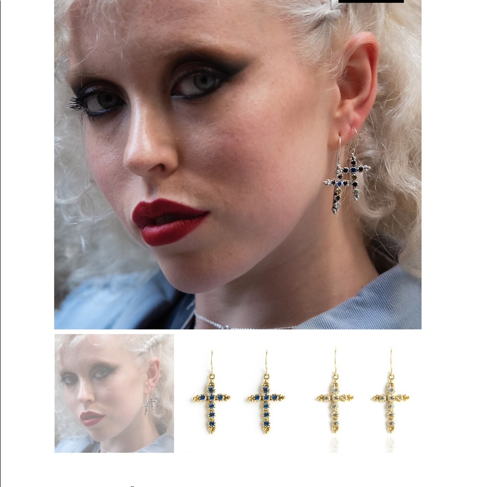 VSA virgins Saints & Angels earrings silver 925 burgundy cross jewelry new